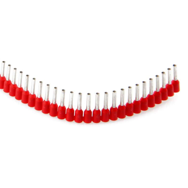Insulated Cable Ferrule / End Sleeve Strip for QUADRO Tools, 17 AWG, Red, 0.57 x .154", 10 Strips of 50 Pieces, 3-3/4" Long