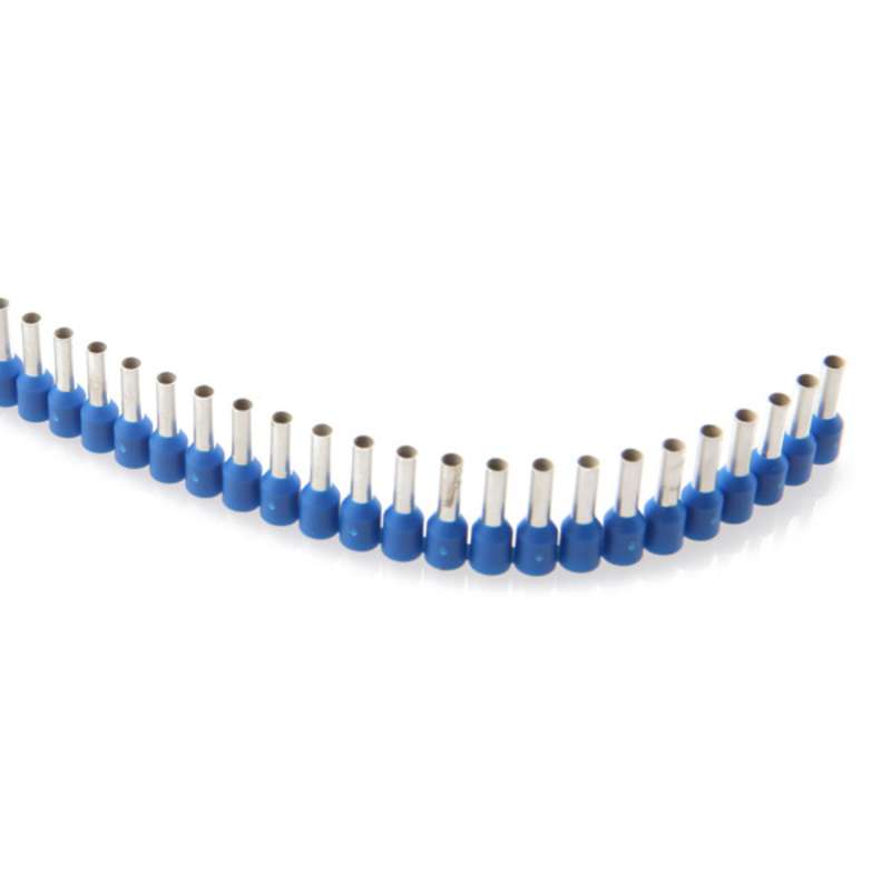 Insulated Cable Ferrule / End Sleeve Strip for QUADRO Tools, 14 AWG, Blue, 0.57 x .197", 10 Strips of 40 Pieces, 7-3/4" Long