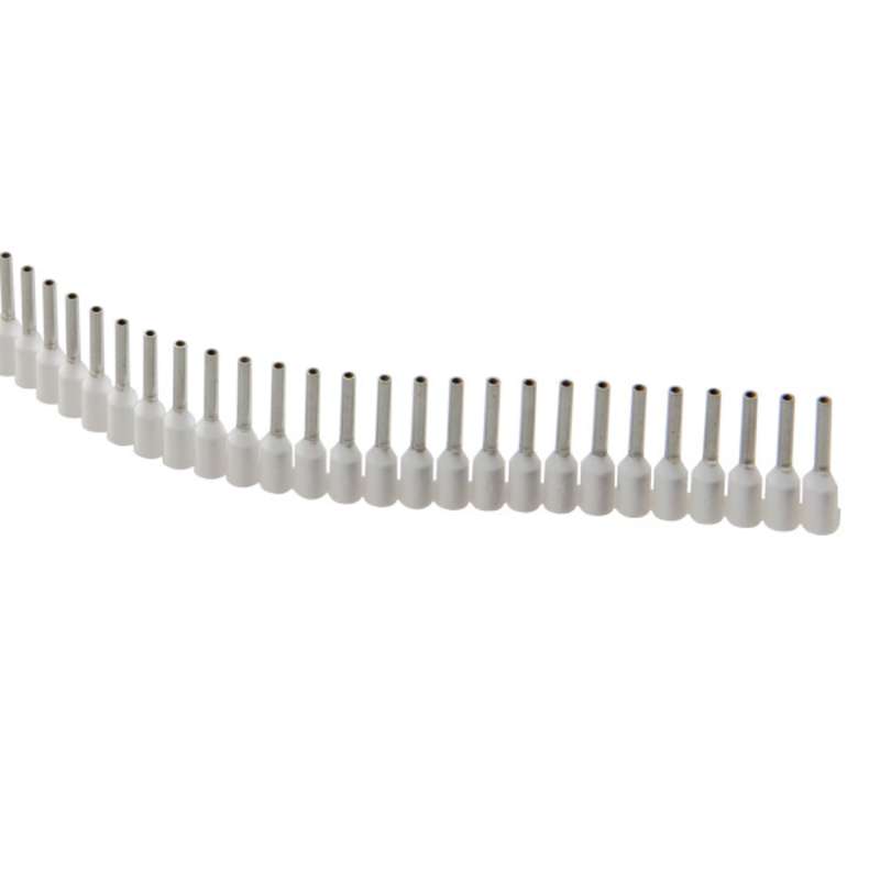 Insulated Cable Ferrule / End Sleeve Strip for QUADRO Tools, 20 AWG, White, 0.57 x .138", 10 Strips of 40 Pieces, 7-3/4" Long