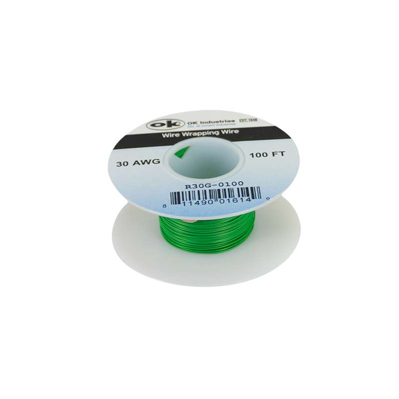 Kynar® Insulated 30AWG Solid Copper Wire, Green, 100' per Roll