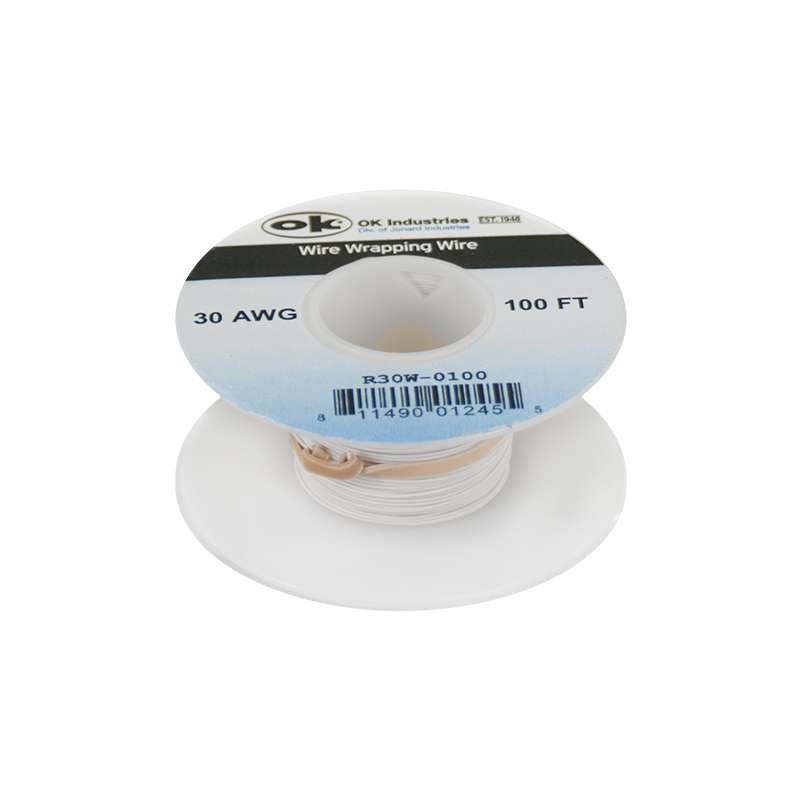 Kynar® Insulated 30AWG Solid Copper Wire, White, 100' per Roll