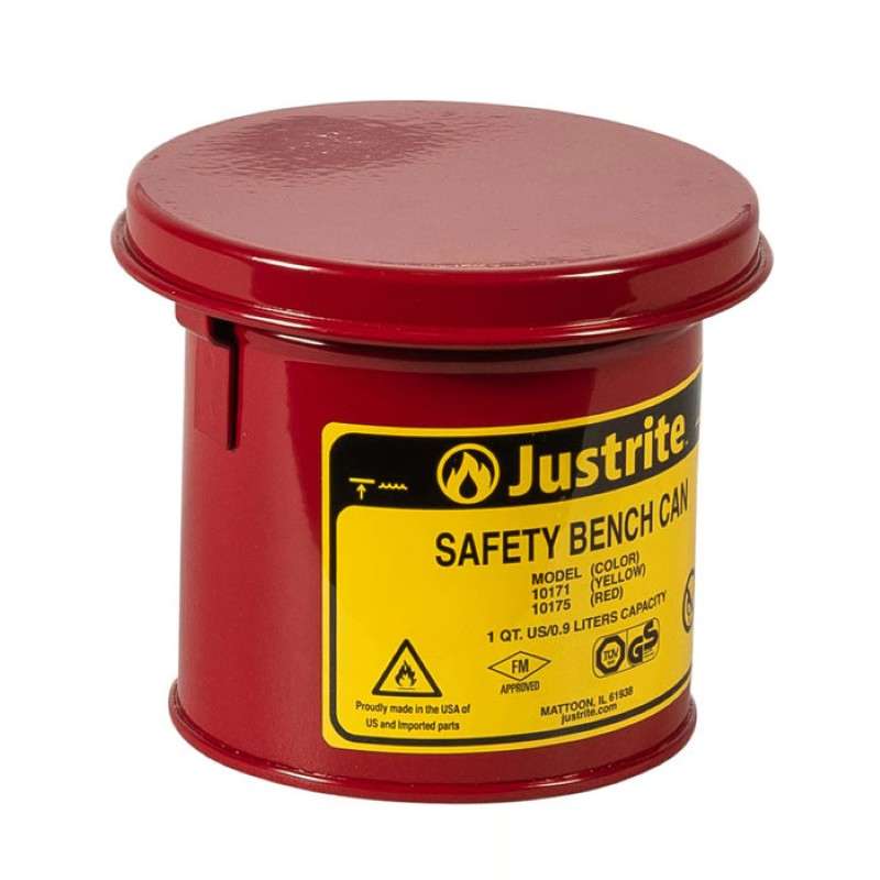 Justrite® Bench Can For Solvents, 1 qt, Steel, Red