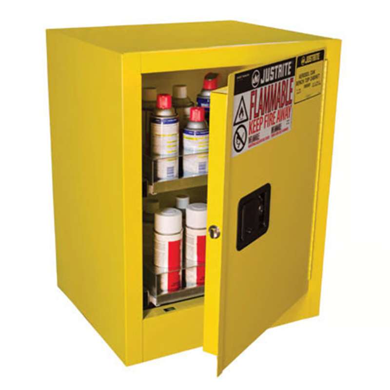 EX Benchtop Aerosol Can, Flammable Safety Cabinet w/2 Drawers, 1 Manual Close Door, Yellow