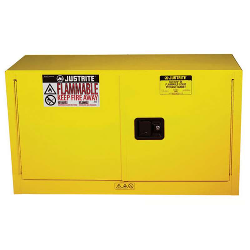 17 Gallon, 1 Shelf, 2 Doors, Self Close, Flammable Safety Cabinet, Sure-Grip® EX Piggyback, Yellow