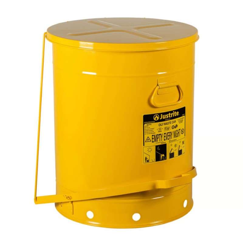 Oily Waste Can, Foot-Operated Self-Closing Cover, Yellow, 21 Gallon