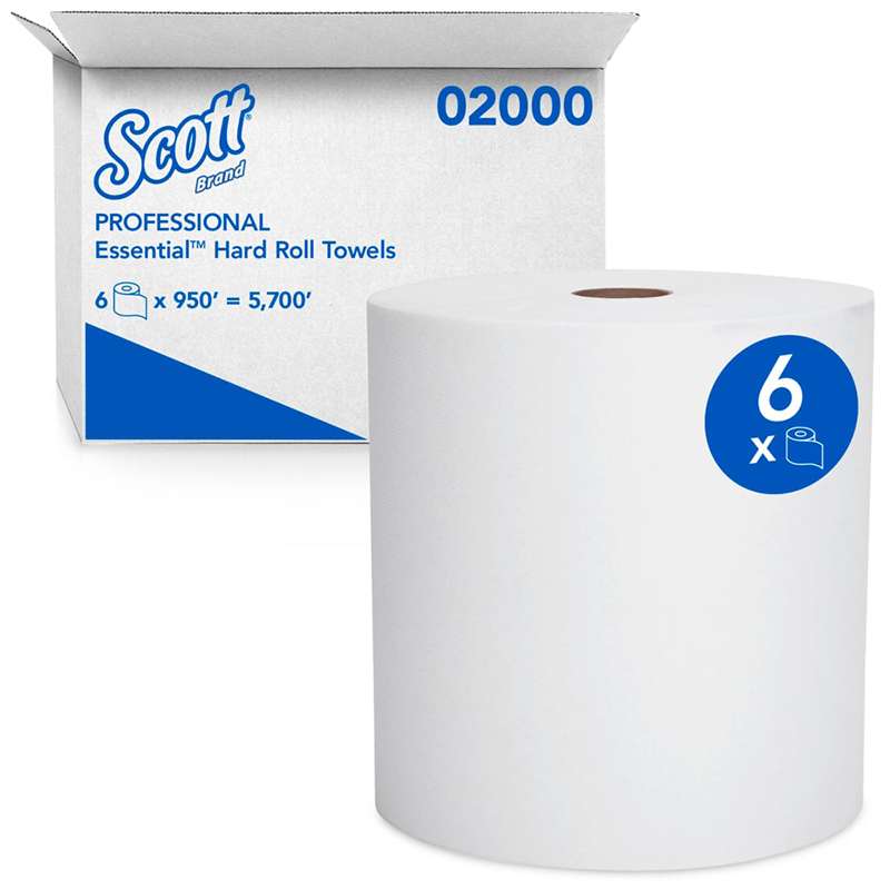 Hard Roll Towels, Scott, High Capacity, White, 8" x 950', 6 Roll/Case