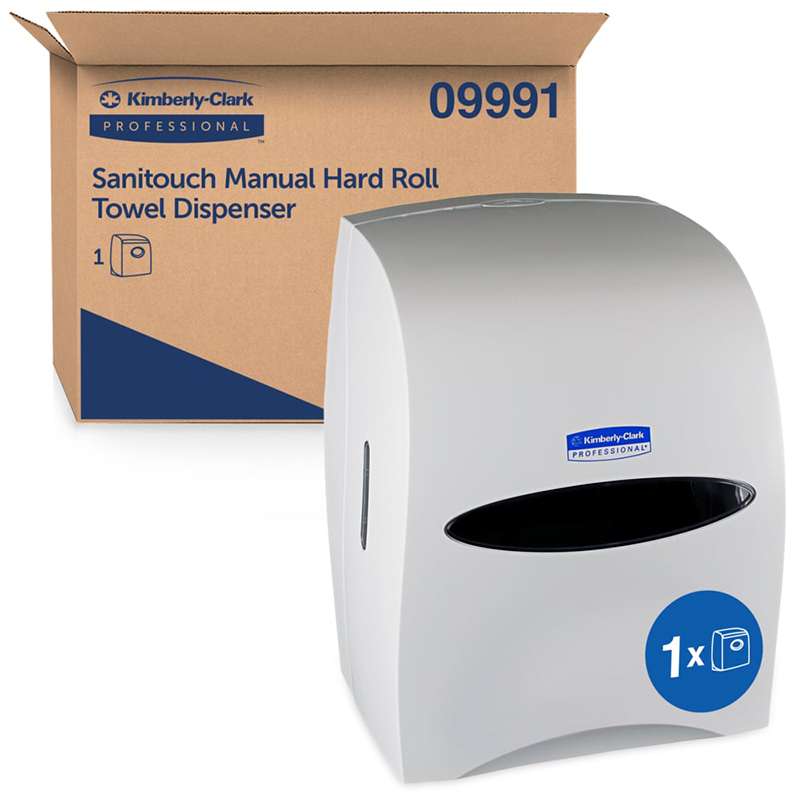Hard Roll Towel Dispenser, Sanitouch, Manual, White, 12.63" x 16.13" x 10.2"