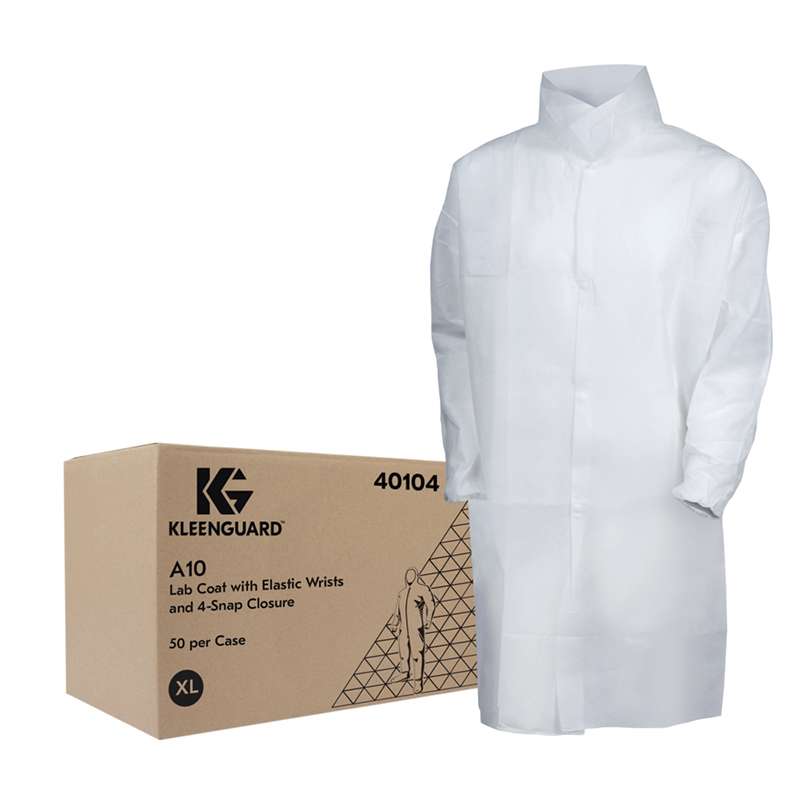 KleenGuard A10 Light Duty Disposable Polypropylene Lab Coat, White, X-Large, 50 per Case