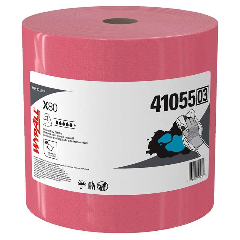 WypAll® X80 Reusable Wipes, 12.5"x13.4", Jumbo Roll, Red, 475 Sheets/Roll