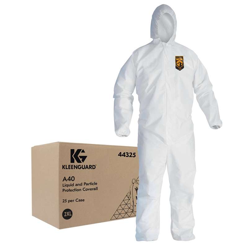 KleenGuard A40 Disposable Hooded Liquid And Particle Protection Coverall, Zipper Front, Microporous Film Laminate, 2XL, White