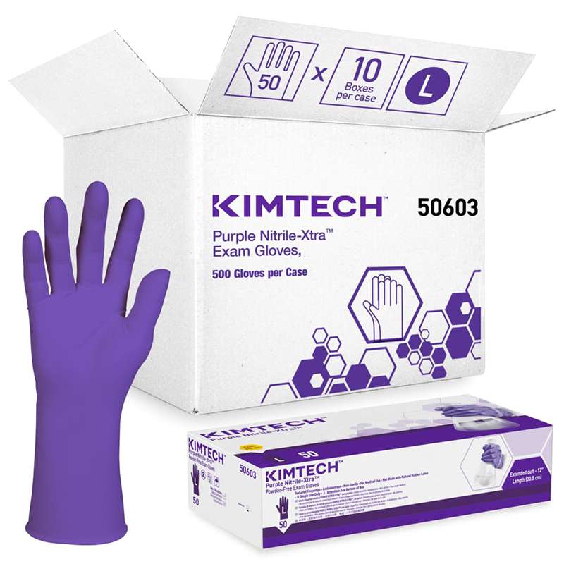 Purple Nitrile-Xtra 6 mil Textured Exam Gloves, Large, 12" Long, 50 per Package