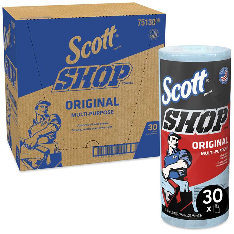 Scott Roller Shop Towels, 10-2/5 in x 11 in, Double Recrepe, Blue