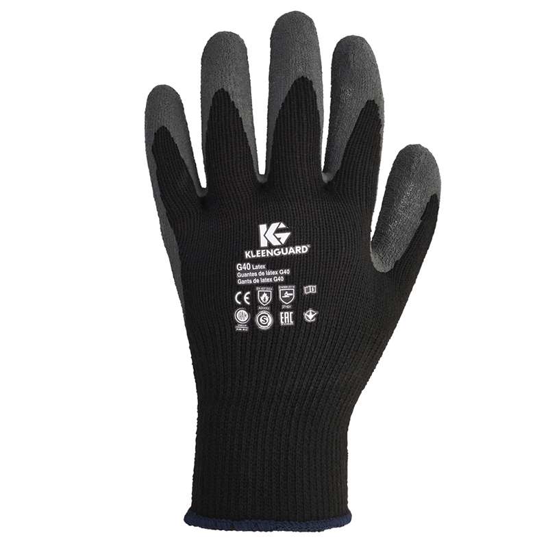 KleenGuard G40 Contact Heat Level 2 Black Polyester Knit and Grey Latex Coated Gloves, 12-Pair, Medium (8.0)