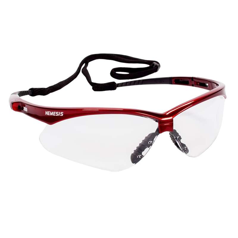 KleenGuard V30 Nemesis Safety Glasses with Clear Anti-Fog Lens and Red Frame, 144/Box