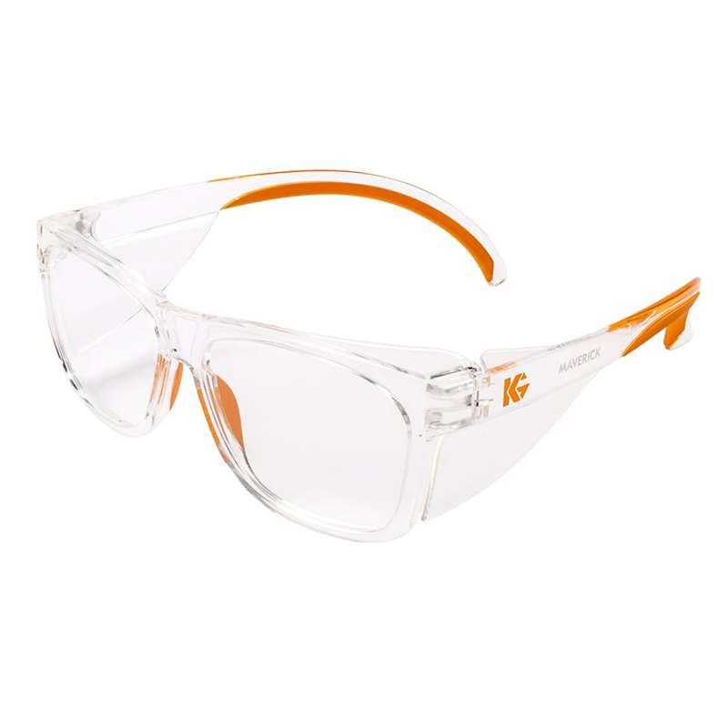 KleenGuard Maverick Safety Glasses with Clear Anti-fog Lenses and Clear Frame with Orange Tips, 144/Case