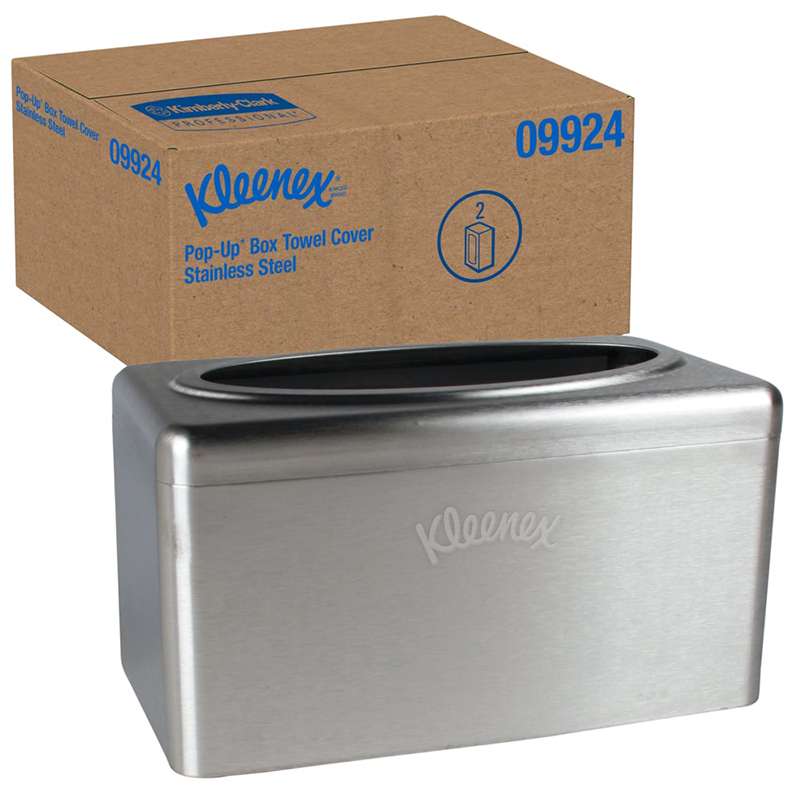 Box Towel Dispenser, Kleenex, Folded, Stainless Steel, 10.4" x 6.1" x 5.4"