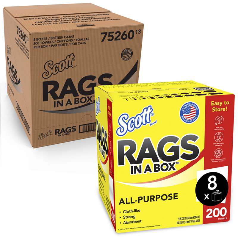 Scott Rags In A Box Pop Up Box, 12 in x 9 in, White, 8 Boxes/Case