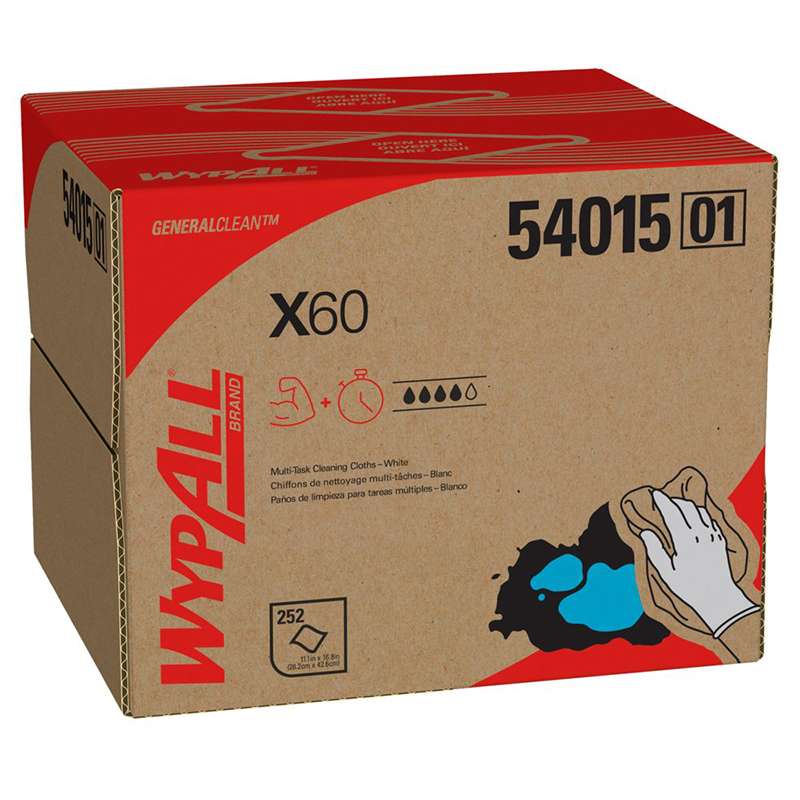Wypall X60 Cloths, White, 12.5" x 16.8", 252 Sheets per Box