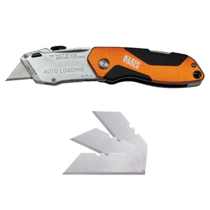 Auto-Loading Retractable Folding Utility Knife with 3 Blades, 6-5/8" Long