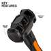 Dual-Faced Hammer, 3 lb Alloy Steel Head, Fiberglass Handle