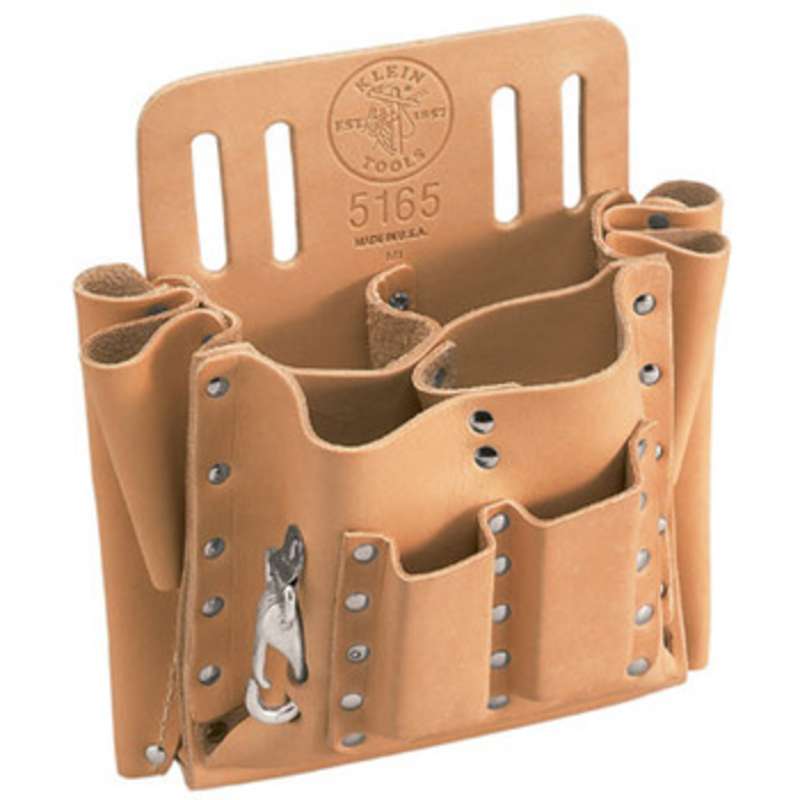 Leather Tool Pouch with 10 Pockets and Belt Slots, 10 x 10"