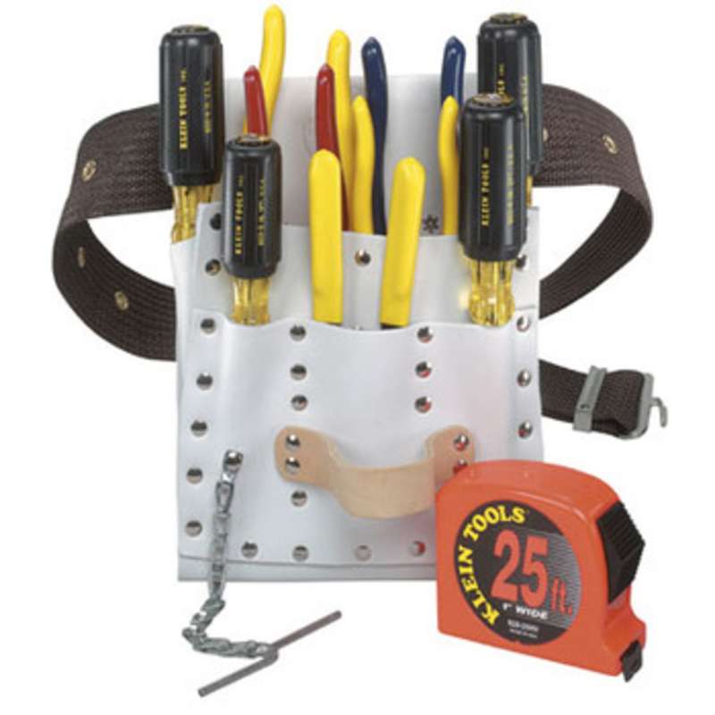 Electrician's Tool Set with 7-Pocket Leather Pouch and Belt, 10 Pieces