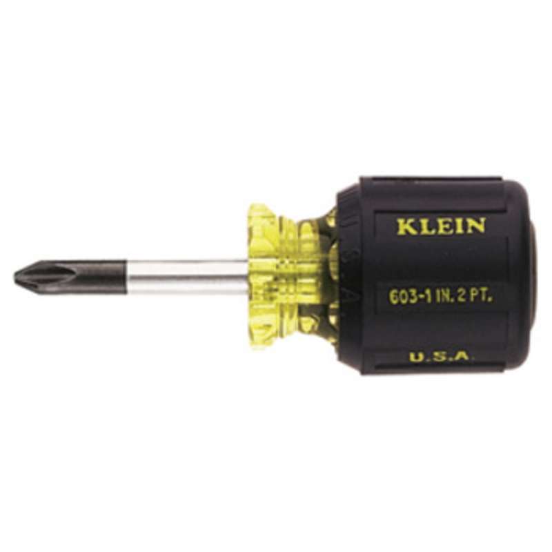 Stubby Phillips Tip Screwdriver with 1-1/2" Round Shank and Cushion-Grip, #2 x 3-7/16" Long