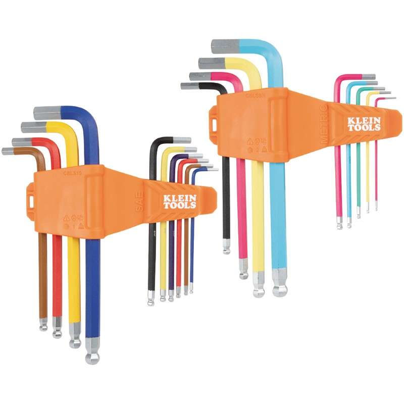 Powder Coated Long Ball End Hex Key Set, SAE and Metric, 19-Piece