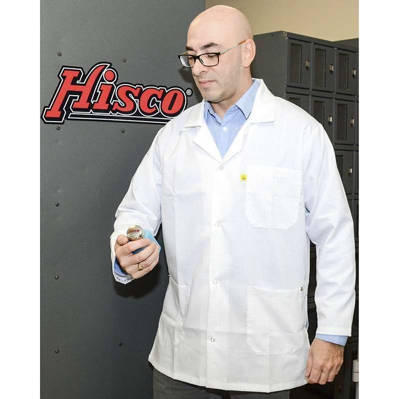 ESD-Safe Medium Weight Jacket with Snap Cuffs and Three Pockets, White, Medium, 31-3/4" Long