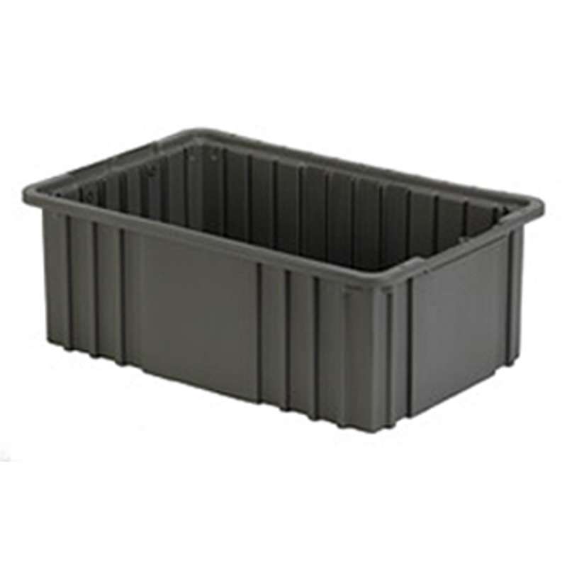 Non-ESD-Safe Stackable Divider Tote Box, Grey, 14-7/8 x 9-5/16 x 6" ID, Dividers Sold Separately