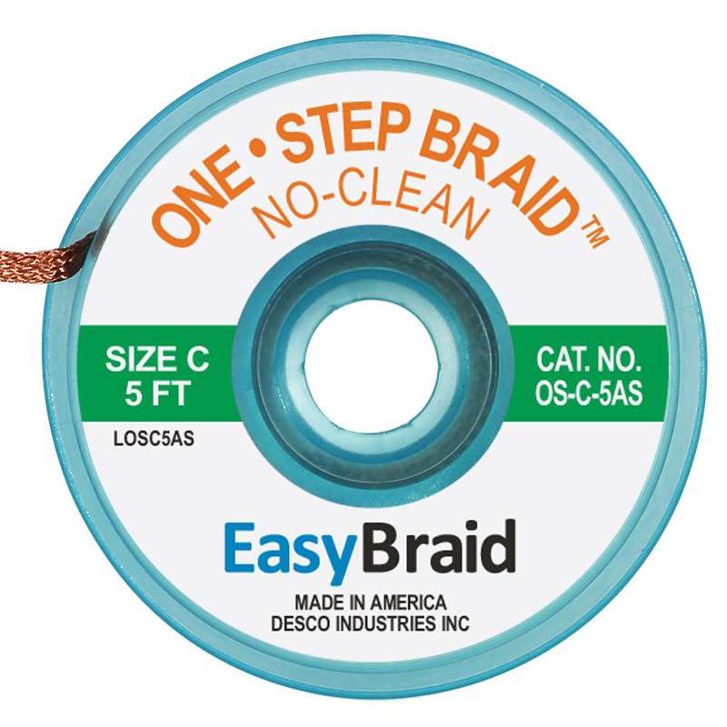 One Step Solder Braid .075" Green Series Dissipative Spool, 5'