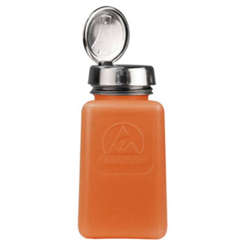ESD-Safe Orange durAstatic™ Solvent Dispenser Bottle with One-Touch Pump Top, 6 oz