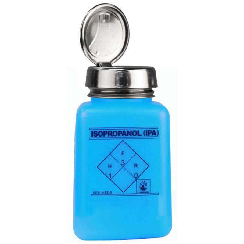 ESD-Safe Blue durAstatic® Isopropanol IPA Solvent Dispenser Bottle with One-Touch Pump, 6 oz