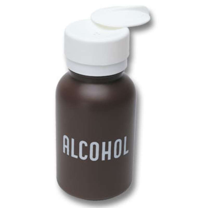 Non-ESD Brown Alcohol Bottle with Lasting-Touch Pump and White Lid, 8 oz.