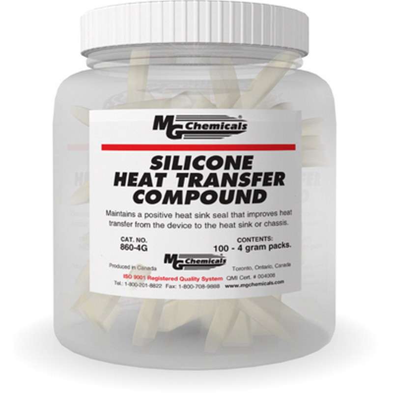 Silicone Heat Transfer Compound, White, 4 Gram Pack, Pail Of 100