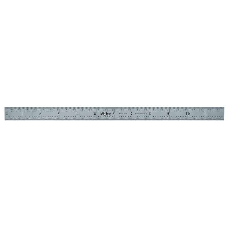 Tempered Stainless Steel Rule with Clear Graduations and Satin Chrome Finish, 12" Long