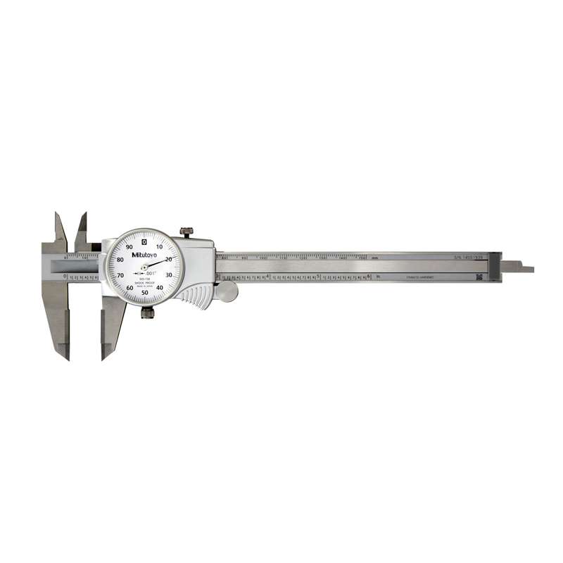 Series 505 Dial Caliper, .1"/Revolution with Carbide ID/OD tips and Fitted Plastic Case, 0-6" Range