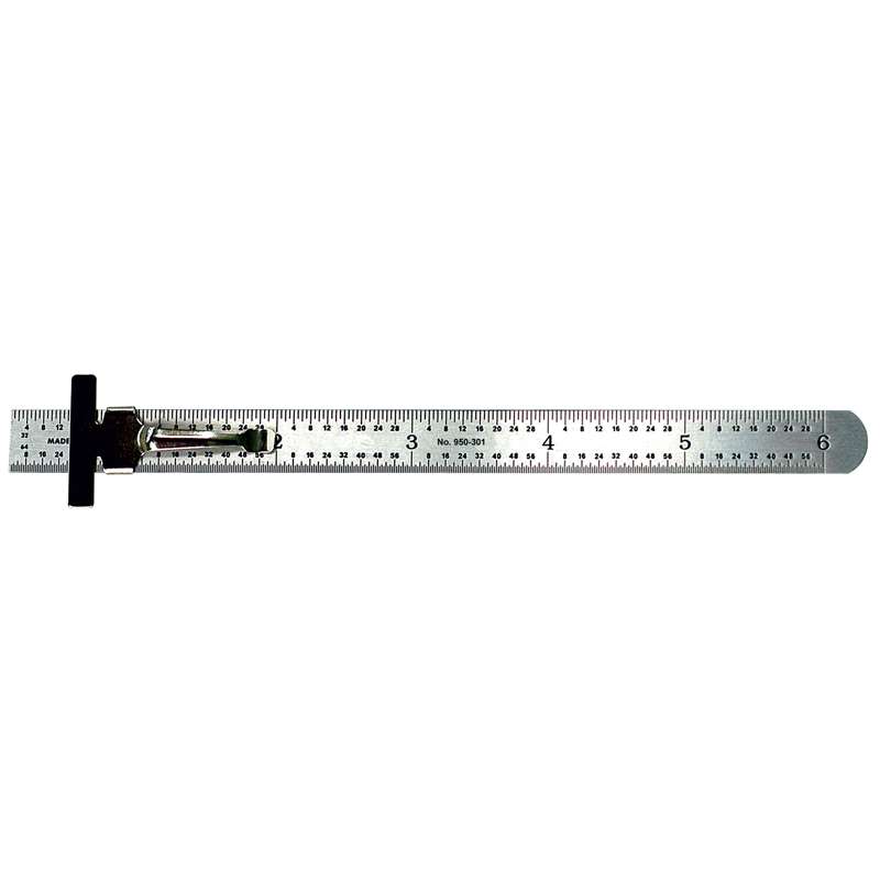Series 950 Pocket Steel Rule with Inch/Metric Equivalents and Clip, 6" Long