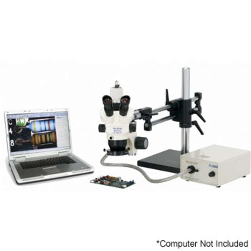 Pro-Zoom™ 6.5 ESD-Safe Ultimate Digital Trinocular Microscope with Dual Arm 16"H Base and Fiber Optic Annular Ring Light