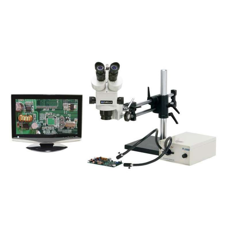 ESD-Safe Trinocular Video Inspection System with Dual Ball Bearing Arm Base and Fiber Optic Light