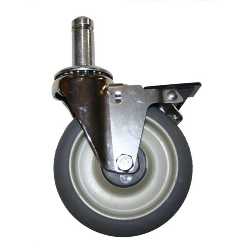 High Modulus Rubber Swiveling Stem Caster Kit with Brakes, 5" Diameter