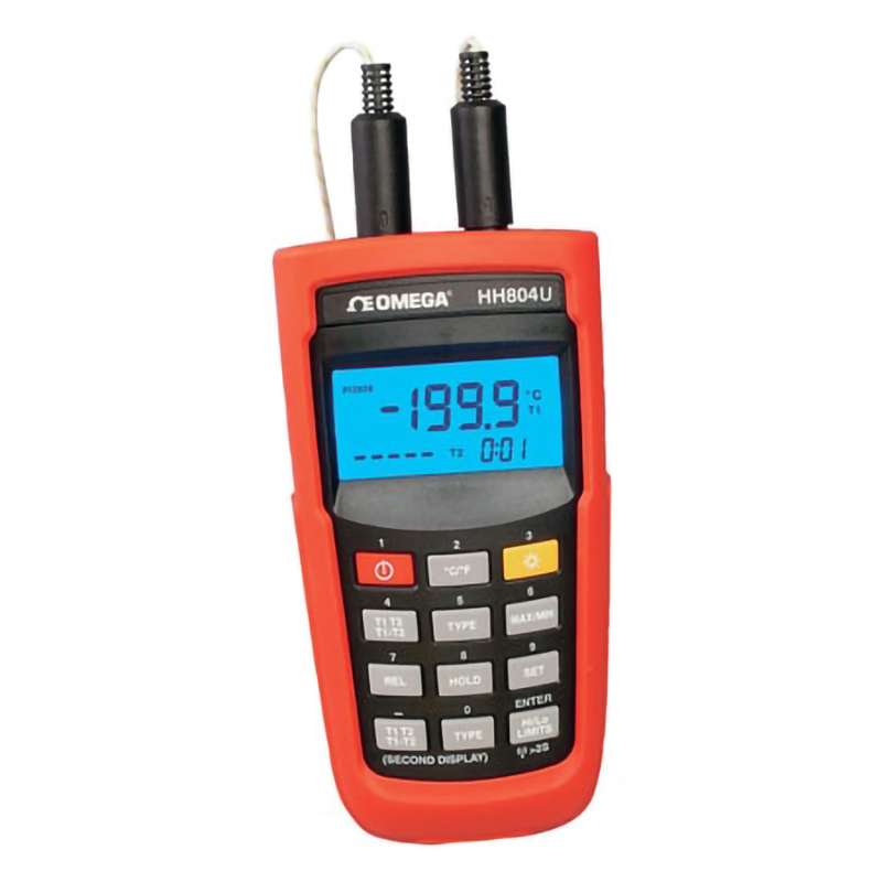 Thermometer, High Accuracy, Temperature, Pt100 RTD, 4-1/2 Digit LCD, 6 V (4 AAA) Battery, HH804 Series