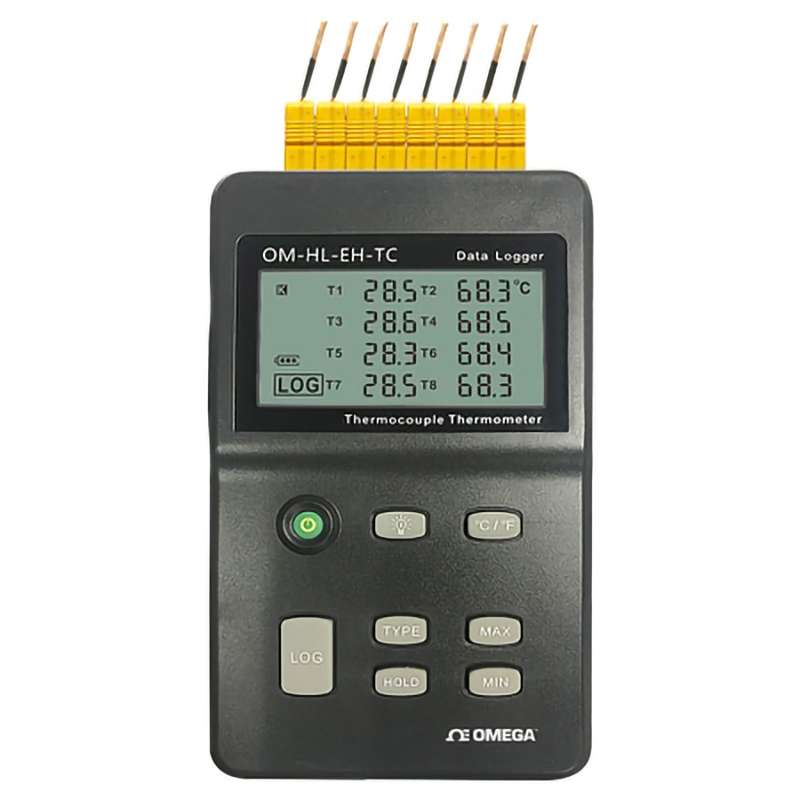 Thermocouple Thermometer/Data Logger, Handheld, TC-Type, Battery, 8-CH, OM-HL-EH Series
