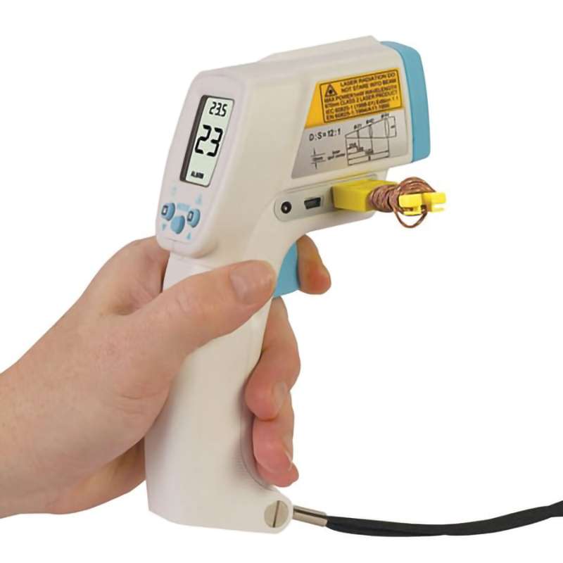 Infrared Thermometer with USB Interface, Type K, 150 C to 1350 C, +/- (0.2 % Reading +2 C/4 F) Accuracy, 0.1 C/0.2 F Resolution, LCD Display with Backlight, Alkaline, OS1327D Series
