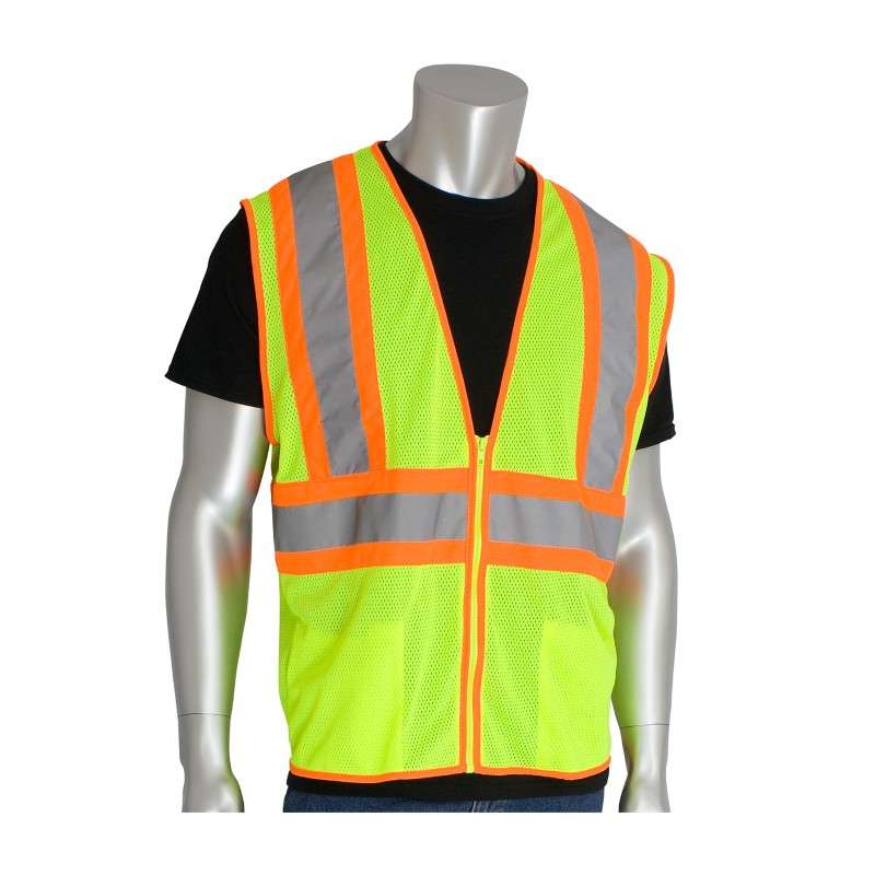 Premium Mesh Vest, Class 2, Lime Yellow , 2 Pockets, Contrast Trim, Small, 50 per Case