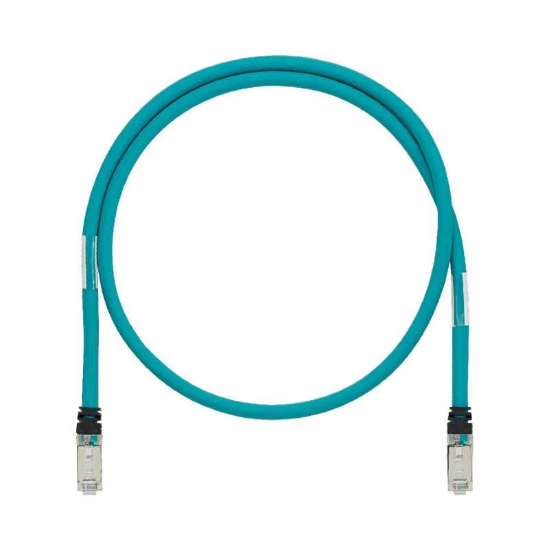 Industrial Patch Cord, Shielded, Cat 6A, 600 V, Teal, .3m OAL