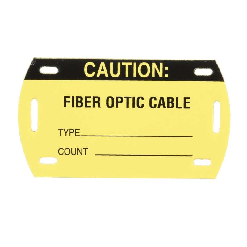 Pre-Printed Fiber Optic Cable Marker Tag, Vinyl, 3.56" x 2.06", Black/Yellow, 5Pcs/Pkg