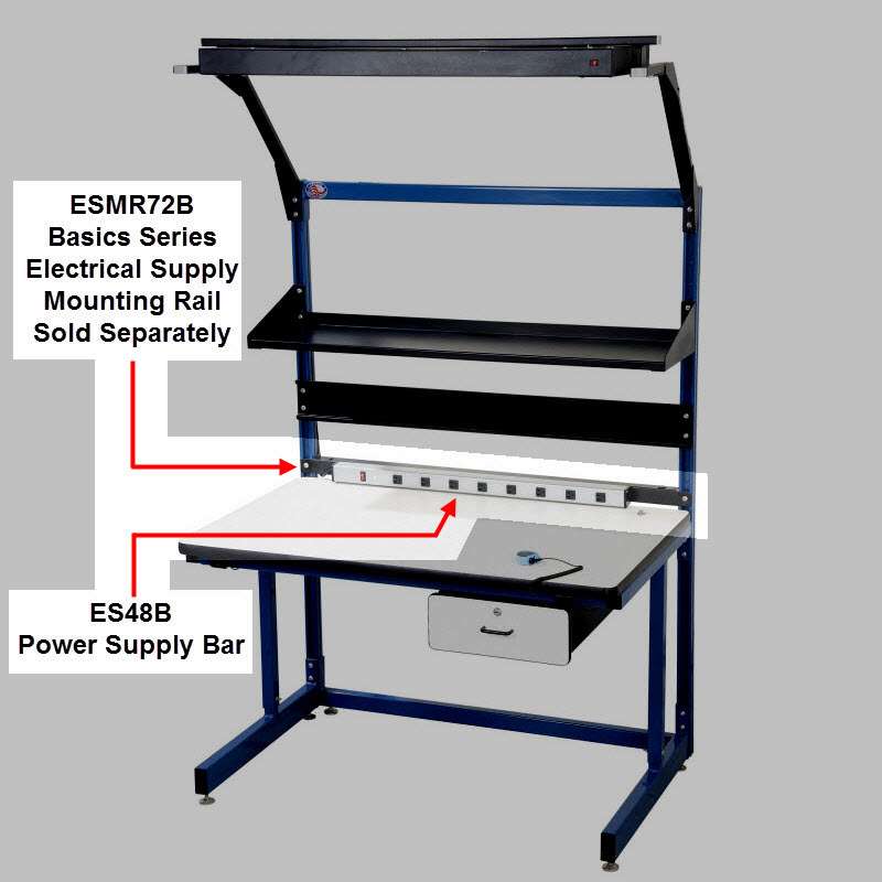 48" Electrical Power Supply, 20 Amp / 125V, with 5 Duplex Outlets, Standard On/Off Switch, Indicator Light, Resettable Circuit Breaker, and 6' Cord.