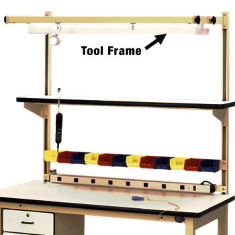 Light Tool Suspension Frame with Two Tool Trolleys for 72" Benches Overhead Light Frame OLF72