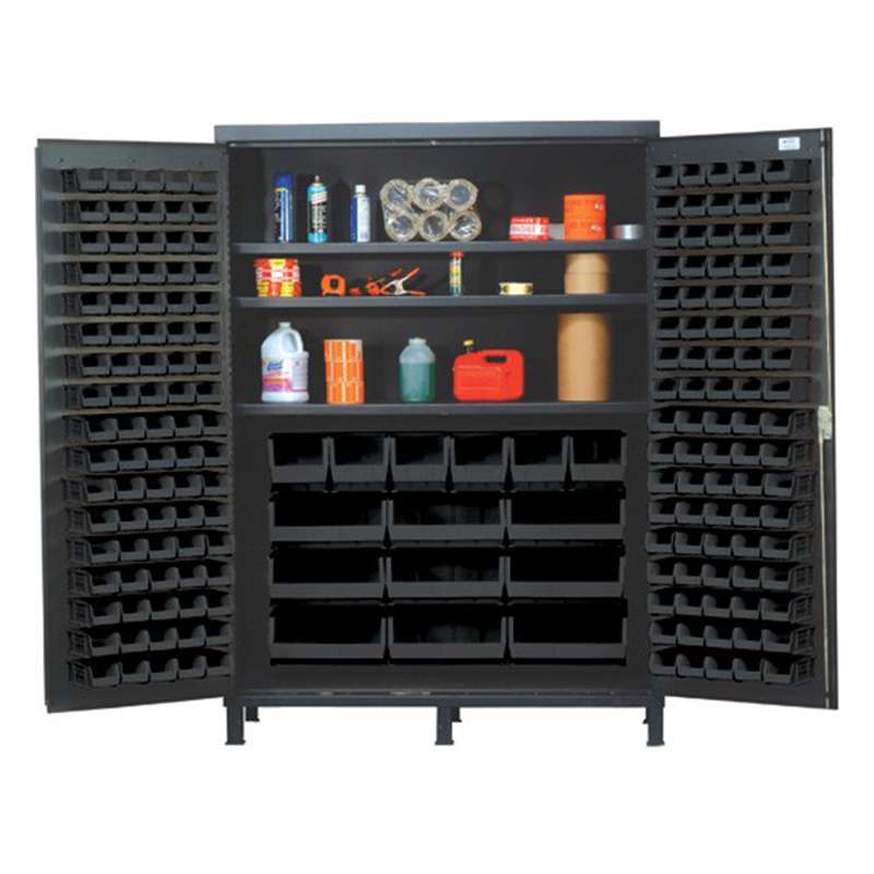 Enclosed Bin Cabinet, Heavy Duty, 60" Wide,14 Gauge Welded Construction, Gray Powder Coated Finish